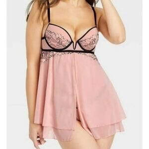 Auden Push-Up Loose-Fit Sheer Babydoll Dress in Ice Rose size M NWT